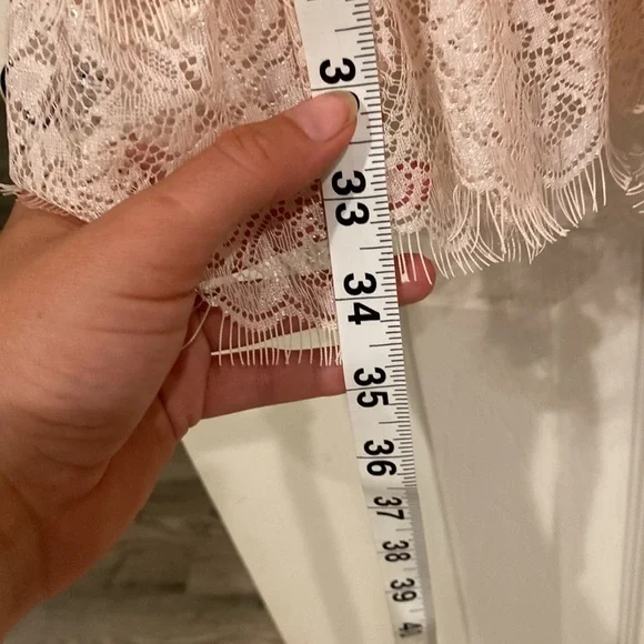 Beautiful Pink Layered Lace Mini DressBlack. Adjustable straps w/Beading detail - Picture 6 of 13